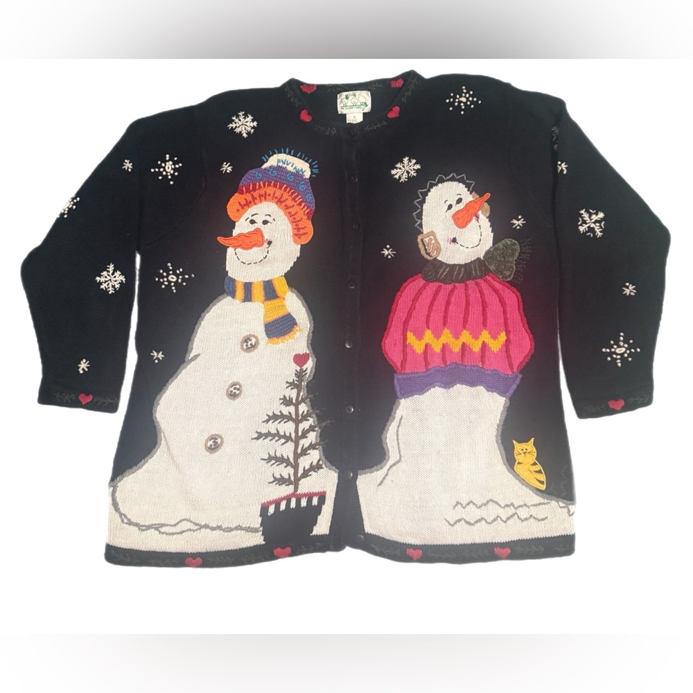 ☃️Quacker Factory Black Snowman Cardigan Fully Embroidered!☃️ XL/1X